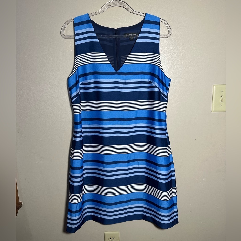 Banana Republic Striped Sleeveless Blue Shift Dress | 12